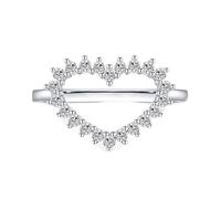 The Wedding Ring, Engagement Ring White Gold 14K Hollow Heart with Round Moissanite Size K 1/2