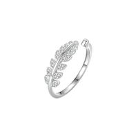 The Wedding Ring, Her Wedding Ring Leaves with Moissanite Open Ring Silver 14K White Gold Size R 1/2