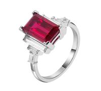 The Wedding Ring Lab Grown Ruby Ring 14K White Gold with Rectangle Shape Created-Ruby 3Ct Size R 1/2 Fashion for Ladies Thanksgiving Jewelry