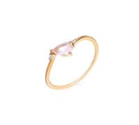 The Wedding Ring, Pinky Promise Ring Thin Heart Pink Crystal with Moissanite 18.1K Rose Gold Size R 1/2