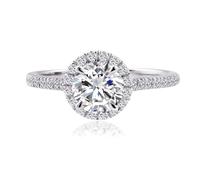 The Wedding Ring, Platinum Wedding Band White Gold Halo with Round Moissanite Size Q 1/2