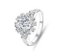 The Wedding Ring, Promise Ring Band Crown Flower with 2ct Round Moissanite 14K White Gold Size H 1/2