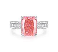 The Wedding Ring, Ring for Women Love Ring with 8X10mm Rectangle Padparadscha and Moissanite Silver Platinum Size R 1/2