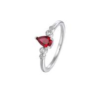 The Wedding Ring, Simple Promise Rings for Women Elegant Waterdrop Lab Ruby 0.5Ct with Round Moissanite 9K White Gold Size R 1/2