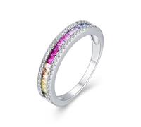 The Wedding Ring, Stackable Rings for Women Half Eternity with Multicolor Square Shape Lab Created Sapphire 14K White Gold Size K 1/2