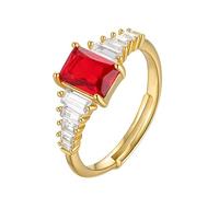 The Wedding Ring, The Promise Ring Gold Elegant Open Ring Adjustable with Red Emerald Shape Lab Created Ruby 9K Yellow Gold Size Q 1/2