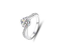 The Wedding Ring, Vintage Engagement Ring Set Halo with Round Shape 1ct Moissanite 9K White Gold Size Q 1/2