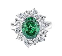 The Wedding Ring, Vintage Rings Flower with 5ct Oval Lab Created Emerald with Moissanite 14K White Gold Size P 1/2