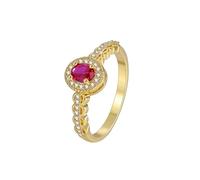 The Wedding Ring, Yellow Gold Band Rings for Women 14K Halo with Red Oval Lab Created Ruby Size M 1/2
