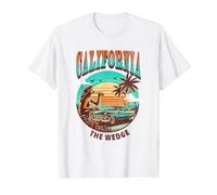 The Wedge, California Beach Sunny Summer Sunset Value Graphic T-Shirt, Men, White, S