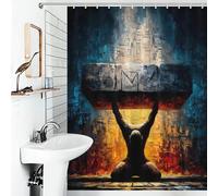 The Weight of The Name - Kneeling Figure Under Sacred Stone Modern Polyester Water Repellent with Hooks Waterproof Fabric Shower Curtain Anti Mould for Home Bathroom Toile Hotel Decor 53.54x70.87Inch（