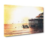 The West Pier On Brighton Beach Canvas Print | Gallery Wrapped 30mm Frame Wall Art | 20x14 inches | Ready to Hang | Coastal Seascape Picture | Living Room Bedroom Lounge Office