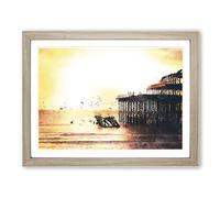 The West Pier On Brighton Beach Painting Modern Art Framed Print | A2 Oak Framed Wall Art | Ready to Hang | Modern Beach Picture | Living Room Bedroom Lounge Office