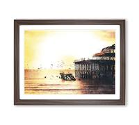 The West Pier On Brighton Beach Painting Modern Art Framed Print | A4 Walnut Framed Wall Art | Ready to Hang | Modern Beach Picture | Living Room Bedroom Lounge Office