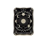 THE WHEEL OF FORTUNE Tarot Card Pin Badge Gothic Magic Pagan Lapel Brooch Death Fortune Teller Occult Myth Mythical Magical Bag Jacket Gift Black Cards Goth Dark