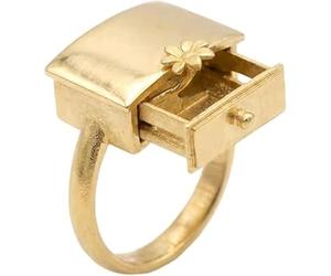 The Whimsical Secret Drawer Ring, Miniature Drawer Ring with Hidden Flower, Adjustable Vintage Matte Gold R-ing, Fun Romantic Jewelry Gift for Women (1PC)