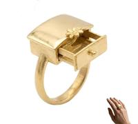 The Whimsical Secret Drawer Ring, Vintage Matte Gold Hidden Drawer Ring, Sliding Drawers Design, Decorated With Floral Pattern, Vintage Matte Gold Rings with Floral Accent, Unique Romantic Gift