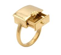 The Whimsical Secret Drawer Ring - Vintage Matte Gold Mini Sliding Compartment Ring with Hidden Flower, Unique Fun Jewelry Gift for Women (1pc)