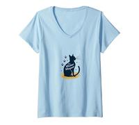 The Whisker Whisperer Cat Lover Design with Paw V-Neck T-Shirt, Women, Baby Blue, L