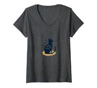 The Whisker Whisperer Cat Lover Design with Paw V-Neck T-Shirt, Women, Dark Heather Grey, XL