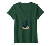 The Whisker Whisperer Cat Lover Design with Paw V-Neck T-Shirt, Women, Forest Green, XL
