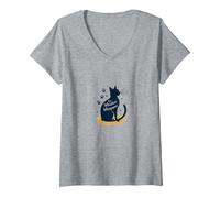 The Whisker Whisperer Cat Lover Design with Paw V-Neck T-Shirt, Women, Heather Grey, XXL