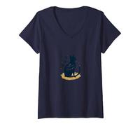 The Whisker Whisperer Cat Lover Design with Paw V-Neck T-Shirt, Women, Navy, M