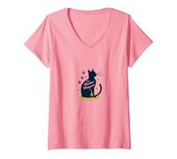 The Whisker Whisperer Cat Lover Design with Paw V-Neck T-Shirt, Women, Pink, M