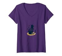The Whisker Whisperer Cat Lover Design with Paw V-Neck T-Shirt, Women, Purple, L
