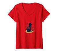 The Whisker Whisperer Cat Lover Design with Paw V-Neck T-Shirt, Women, Red, XL