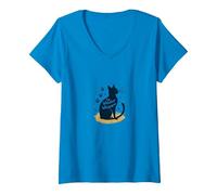 The Whisker Whisperer Cat Lover Design with Paw V-Neck T-Shirt, Women, Sapphire, XL