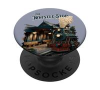 The Whistle Stop : Train Station and Steam Train vintage PopSockets Adhesive PopGrip