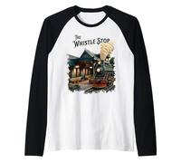 The Whistle Stop : Train Station and Steam Train Vintage Raglan Baseball Tee