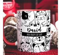 The Whistling Wren Crazy CAT Guy Personalised Name Cat Mug, Personalised Mug, Cat Lover Gift for Him, Cat Gift for Him, Coaster& Mug Set