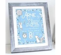 The Whistling Wren New Baby BLUE RABBIT Birth Print - New Baby Boy Gift - Baby Christening Gift - FRAMED or UNFRAMED (Blue)