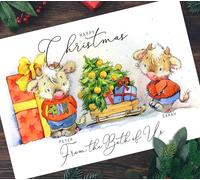 The Whistling Wren - Pack of Large A5 Personalised Scotland Highland Cow Family Christmas Cards & Kraft Envelopes