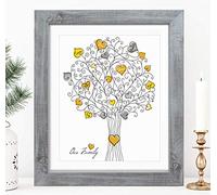 The Whistling Wren - Personalised Family Tree Gift Picture - Illustrated Family Tree Print - FRAMED or UNFRAMED options (Mustard & Grey)