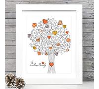 The Whistling Wren - Personalised Family Tree Gift Picture - Illustrated Family Tree Print - FRAMED or UNFRAMED options (Oranges)