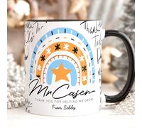 The Whistling Wren Personalised Male Teacher Appreciation Thank You Mug Gift, End of Term Gift, Personalised Rainbow Mug & Coaster Set for Teacher, TA or Mentor