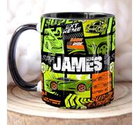 The Whistling Wren Personalised Racing Cars Mug with Name, Boys Cars Coffee Cup, Personalised Mug for Boy, Son, Grandson