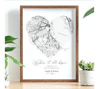 The Whistling Wren Personalised Wedding Anniversary HEART MAP Print - Where It All Began Relationship Gift