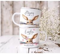 The Whistling Wren Unbreakable Personalised Easter Mug, Watercolour Rabbit Mug, Bunny Gift, Kids Easter Gift, Unbreakable Mug, Easter Bunny Mug, Easter Metal Mug (Blue)