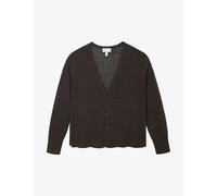 The White Company Womens Chocolate Relaxed-fit Small-buttons Linen-blend Cardigan Xs