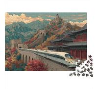The White Fuxing High-speed Rail And The Great Wall Jigsaw Puzzles Challenge Toy Educational Games Home Decoration for Adults& Teenager Age 14 Years Up 52x38cm/1000pcs
