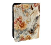 The White Horse's Head is Among The Flowers Printed Passport Holder,Travel Pu Leather Passport Cover Case Organiser for Men Women,6.5 Inch