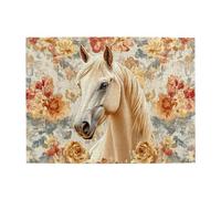 The White Horse'S Head Is Among The Flowers Wooden Puzzle 500 Piece Jigsaw Puzzle For Adults Challenging Puzzle For Game Size 15"X20.4"