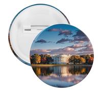 The White House on The Lake Badge Metal Round Pins, Lightweight Brooch for Backpack, Fashion Button Pins Badge for Shirts, Jackets, Shawl Coat, Unisex, 5PCS, Tinplate, metal round pins