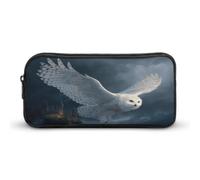 The White Owl and Building Pen Holder Pouch Large Storage Pencil Case with Zippered Stationery Bag Office