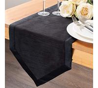 The White Petals Black Long Table Runners (Faux Silk, V-End Border, 14x108 inch, Pack of 1)
