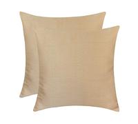 The White Petals Gold Cushion Covers for Sofa, Couch & Bed (Faux Raw Silk, 22x22 inch, Pack of 2)